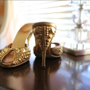 Tom Ford for Gucci Runway | Vintage Gold Studded Heels Mules